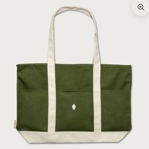 Alabaster Canvas Tote Bag Green & Cream | “Bring Forth Beauty” Zip Pocket